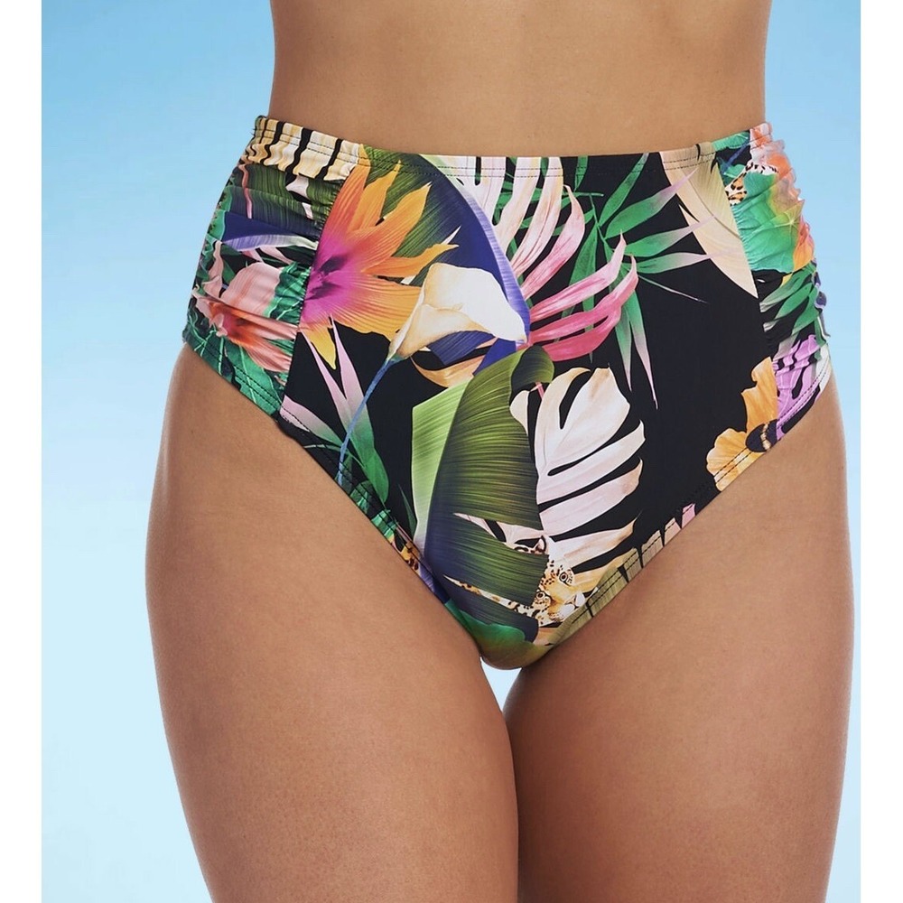 women's size 24w high wasted full coverage black tropical swim‎ Bikini bottoms